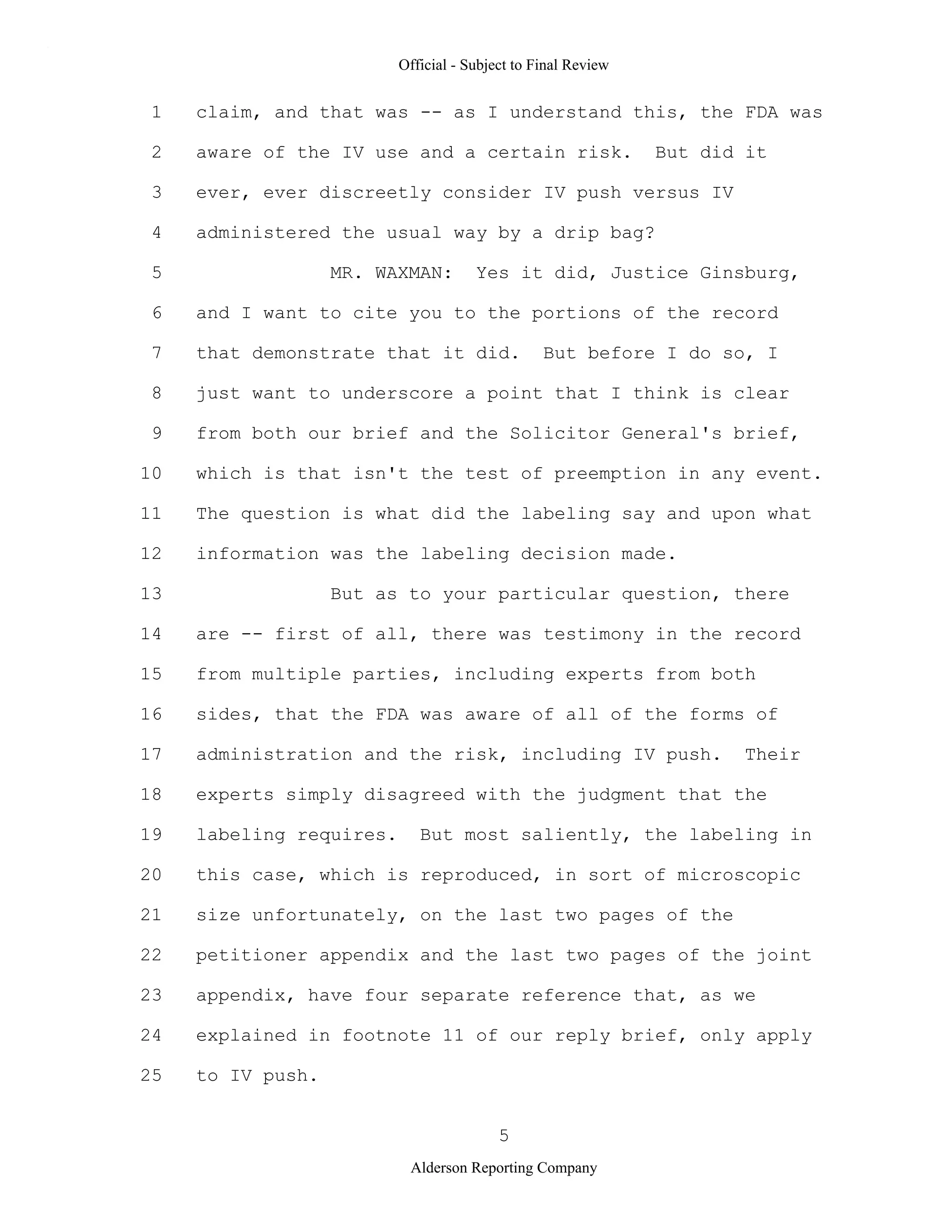2009 BIOL503 Class 3 Supporting document: Wyeth V Levine Scotus Oral Argument Transcript 06 1249