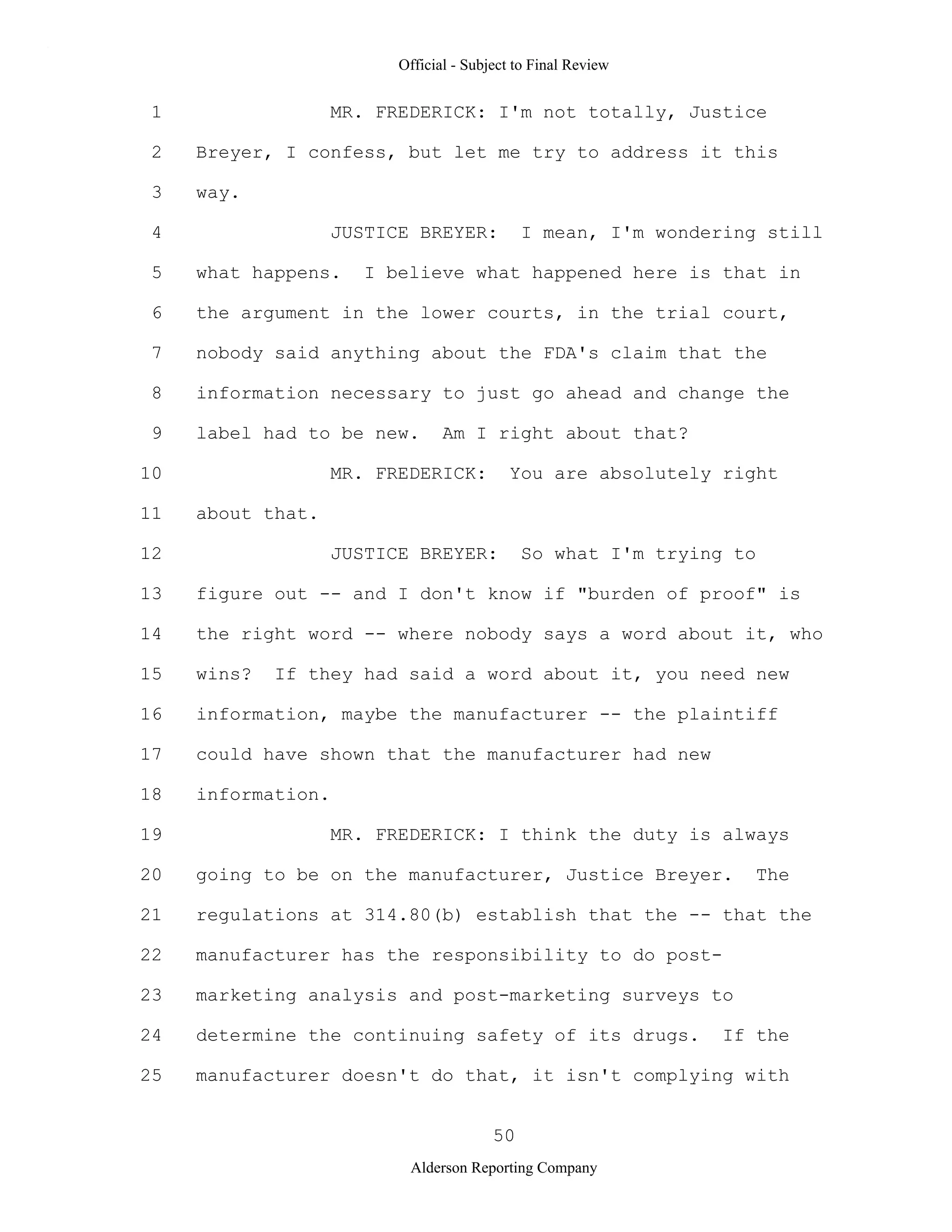 2009 BIOL503 Class 3 Supporting document: Wyeth V Levine Scotus Oral Argument Transcript 06 1249