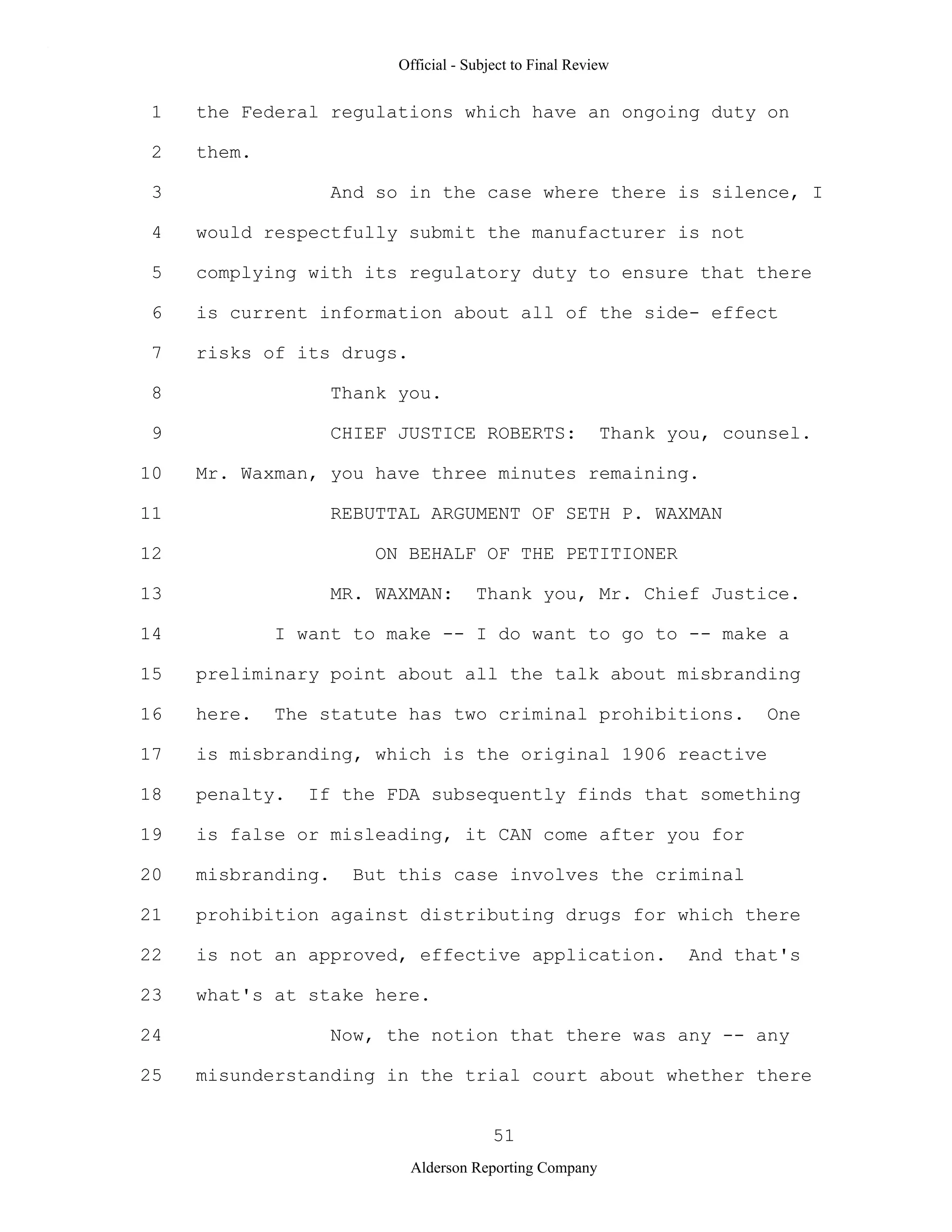 2009 BIOL503 Class 3 Supporting document: Wyeth V Levine Scotus Oral Argument Transcript 06 1249