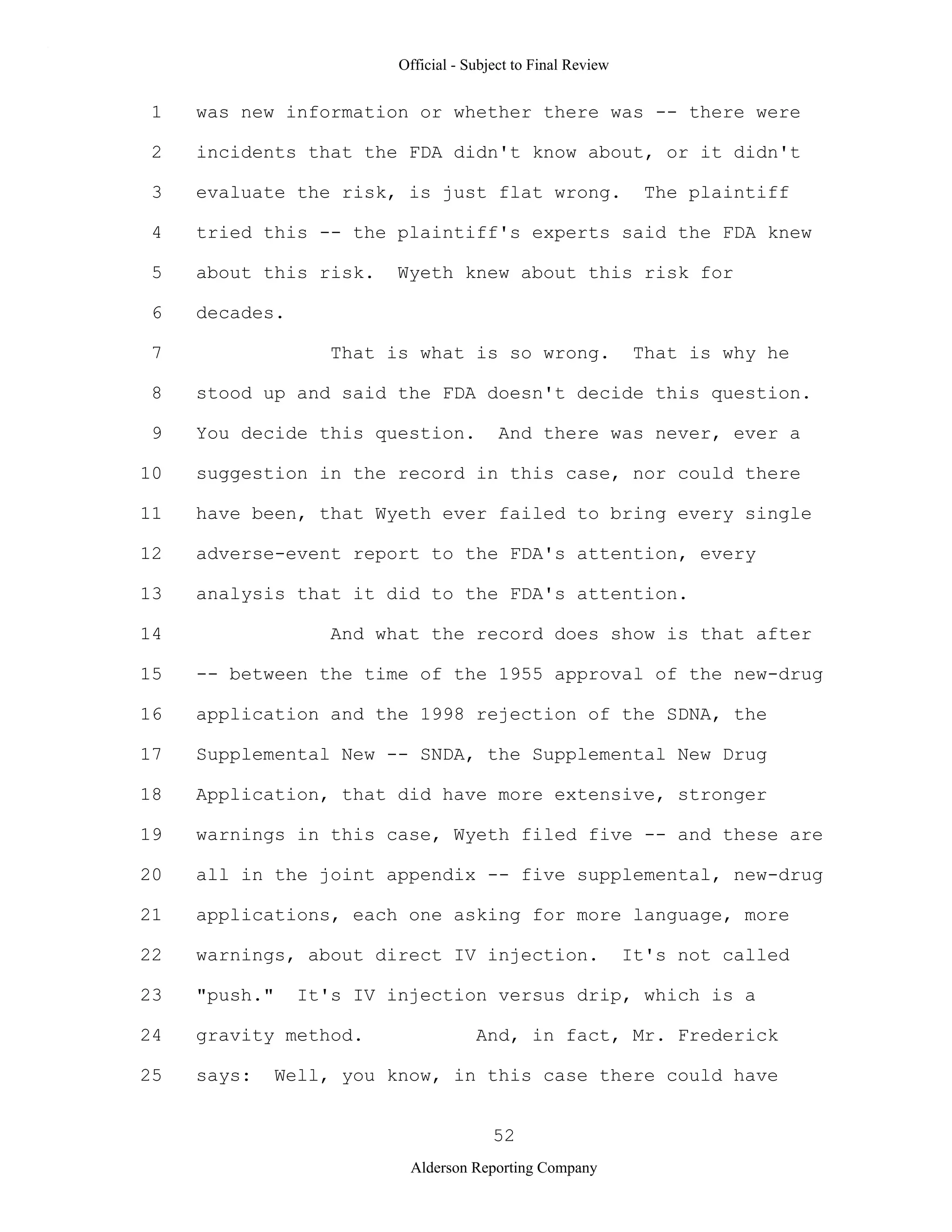 2009 BIOL503 Class 3 Supporting document: Wyeth V Levine Scotus Oral Argument Transcript 06 1249