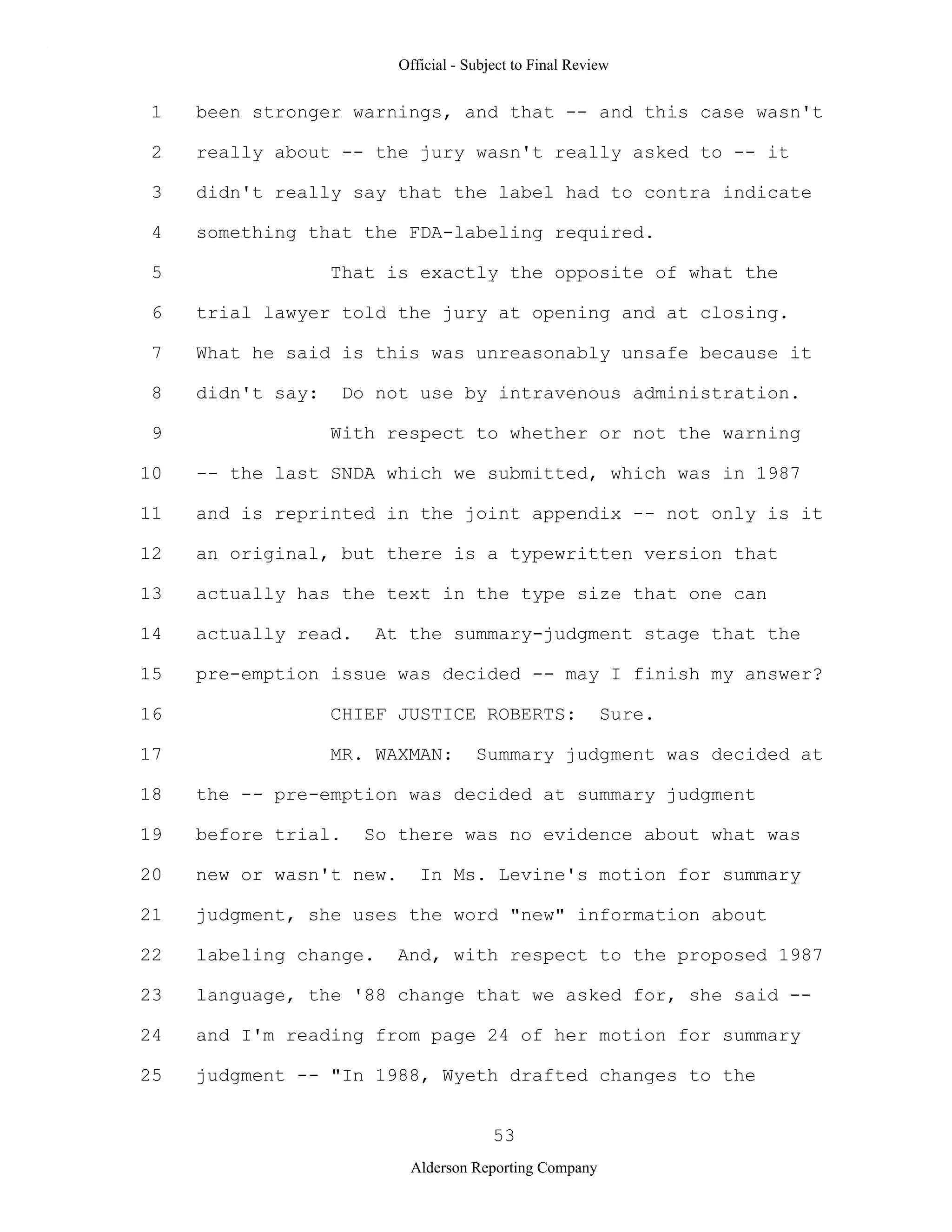 2009 BIOL503 Class 3 Supporting document: Wyeth V Levine Scotus Oral Argument Transcript 06 1249