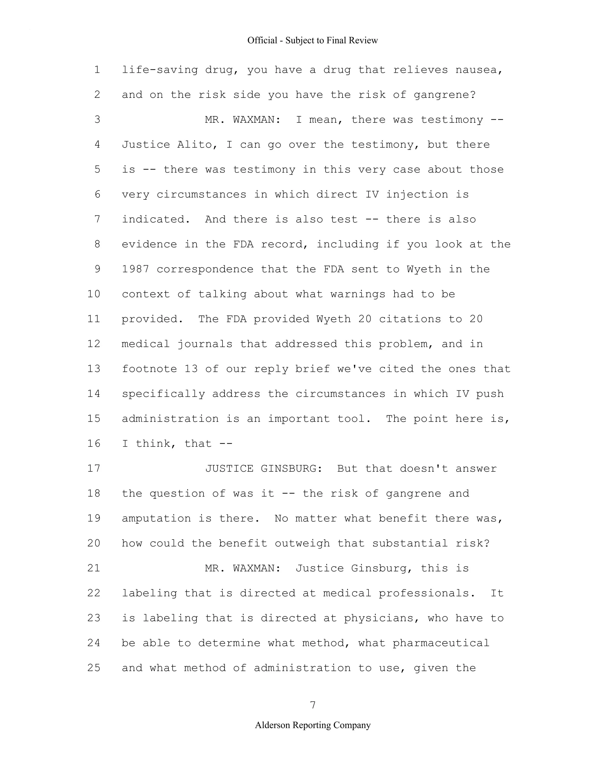 2009 BIOL503 Class 3 Supporting document: Wyeth V Levine Scotus Oral Argument Transcript 06 1249