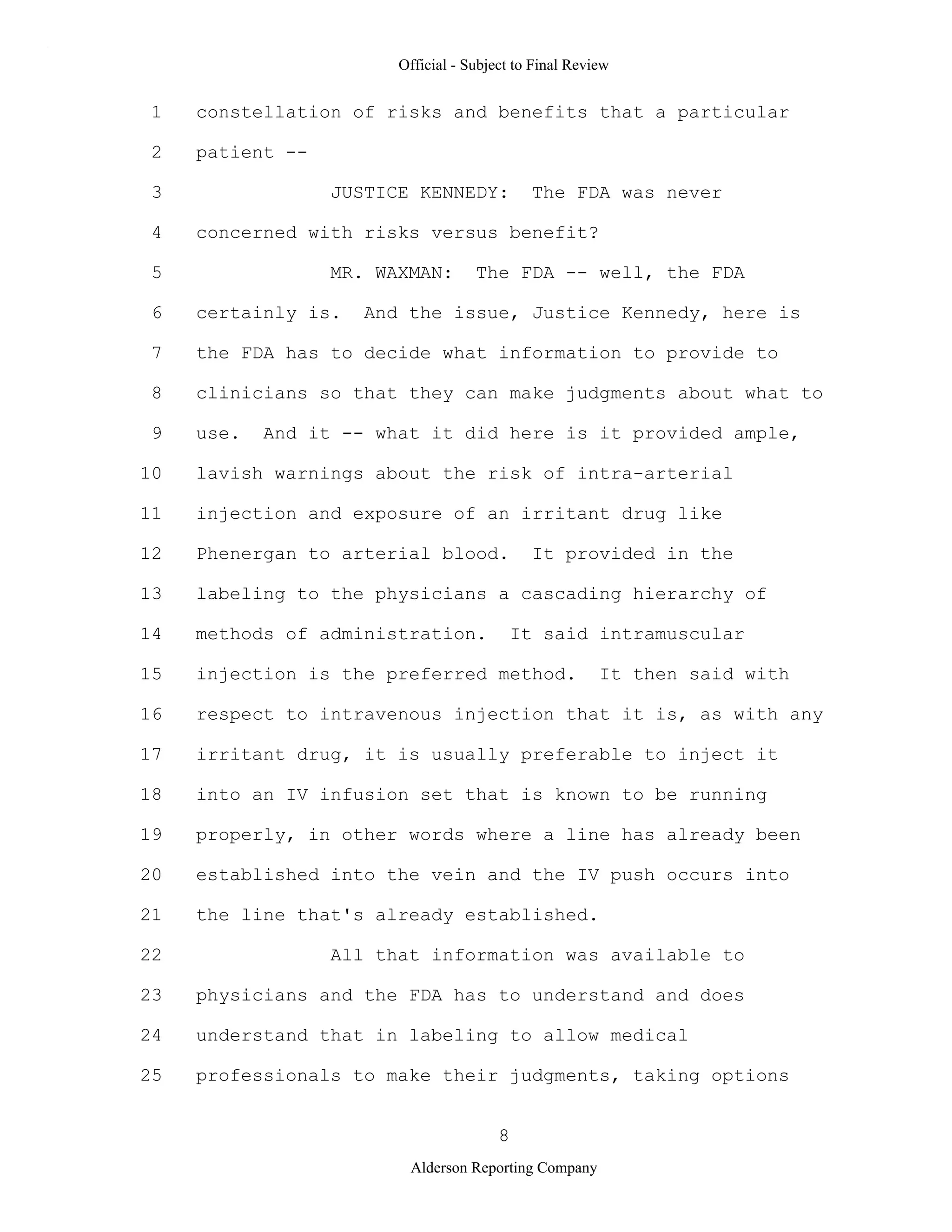 2009 BIOL503 Class 3 Supporting document: Wyeth V Levine Scotus Oral Argument Transcript 06 1249