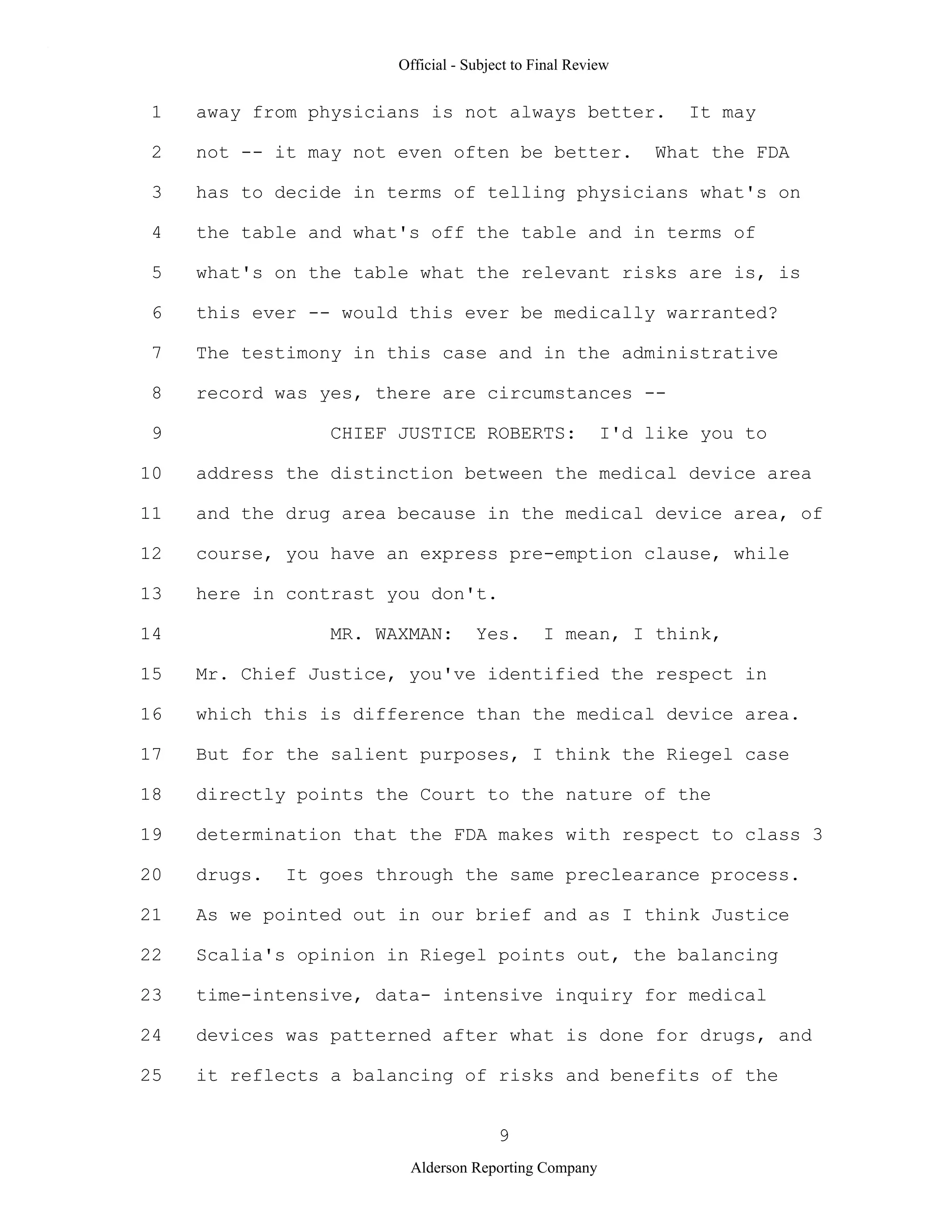 2009 BIOL503 Class 3 Supporting document: Wyeth V Levine Scotus Oral Argument Transcript 06 1249