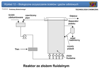 Wykład 12 – Biologiczne oczyszczanie ścieków i gazów odlotowych
Przedmiot: Podstawy Biotechnologii                           Politechnika Gdańska, Inżynieria Biomedyczna
                                                                  TECHNOLOGIA CHEMICZNA




                              Reaktor ze złożem fluidalnym
 