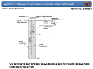 Wykład 12 – Biologiczne oczyszczanie ścieków i gazów odlotowych
Przedmiot: Podstawy Biotechnologii                          Politechnika Gdańska, Inżynieria Biomedyczna
                                                                 TECHNOLOGIA CHEMICZNA




           Głębokoszybowy proces oczyszczania ścieków z zastosowaniem
           reaktora typu air-lift
 