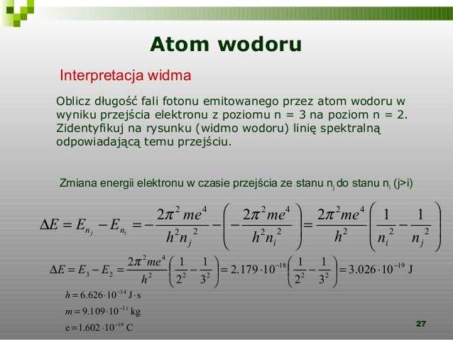 Atom Wodoru Fizyka Sprawdzian Kl 1