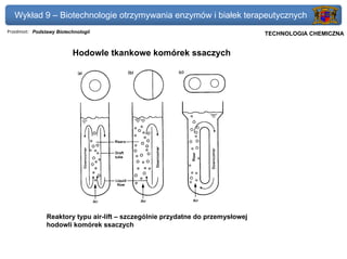 Wykład 9 – Biotechnologie otrzymywania enzymów i białek terapeutycznych
Przedmiot: Podstawy Biotechnologii                                               Politechnika Gdańska, Inżynieria Biomedyczna
                                                                                      TECHNOLOGIA CHEMICZNA


                          Hodowle tkankowe komórek ssaczych




                Reaktory typu air-lift – szczególnie przydatne do przemysłowej
                hodowli komórek ssaczych
 