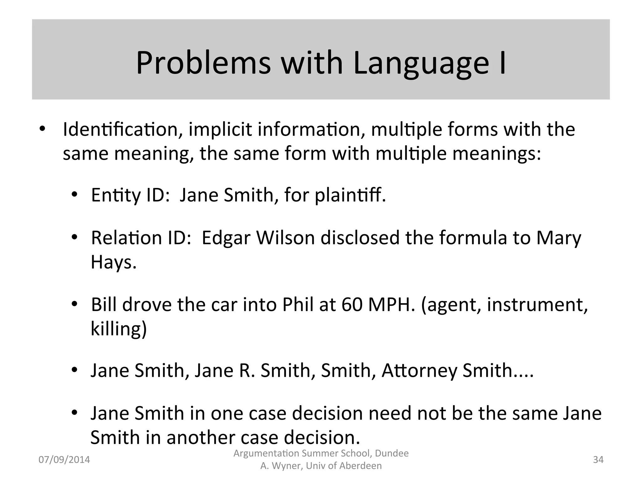 Language 
Issues 
Argumenta.on 
Summer 
School, 
Dundee 
07/09/2014 
A. 
Wyner, 
Univ 
of 
Aberdeen 
33 
 