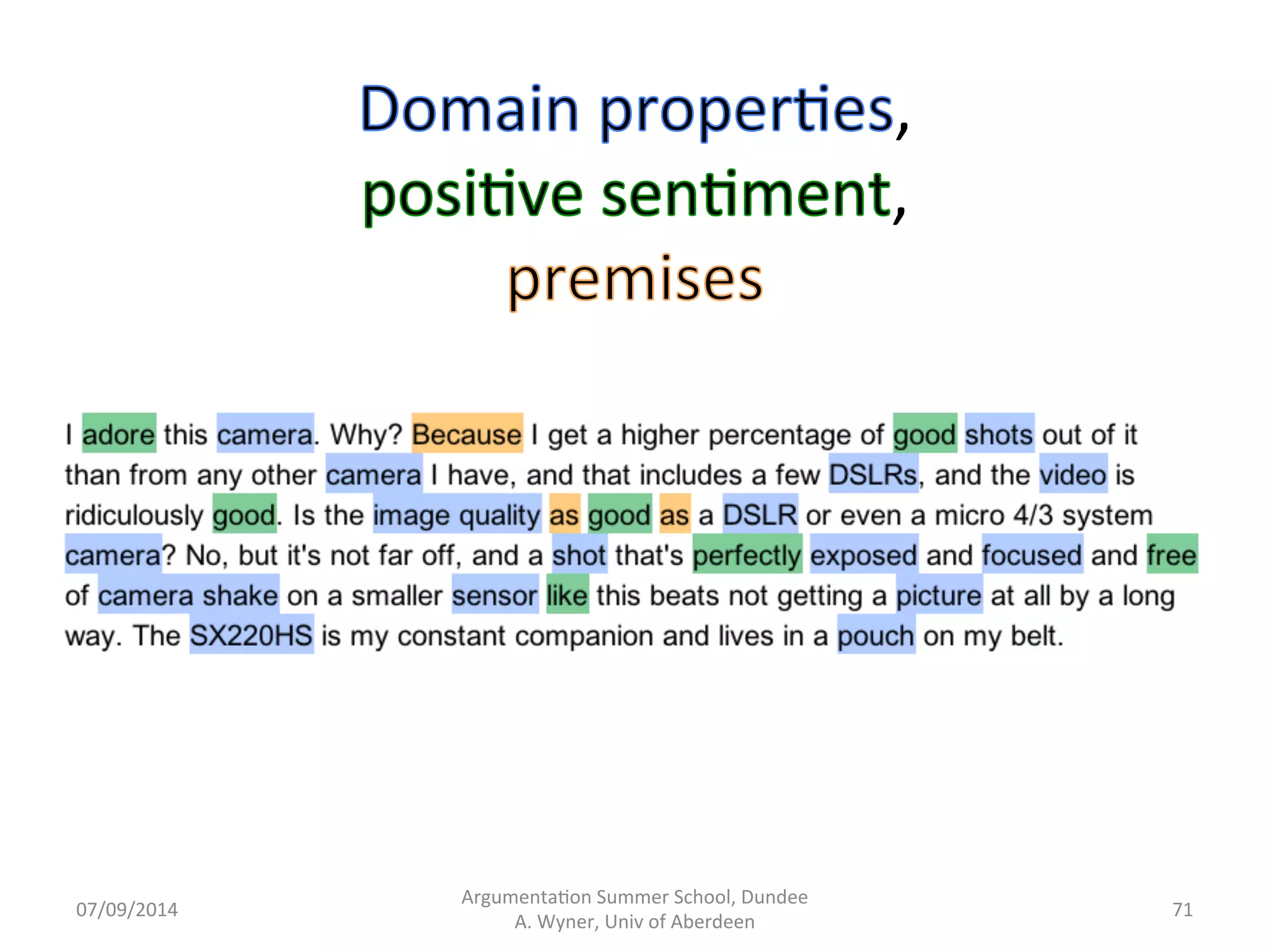 Sen.ment 
Terminology 
Argumenta.on 
Summer 
School, 
Dundee 
07/09/2014 
A. 
Wyner, 
Univ 
of 
Aberdeen 
70 
 