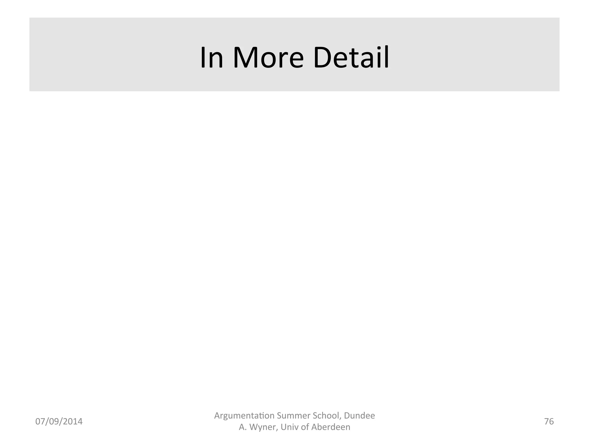 Counterarguments 
to 
the 
Premises 
of 
“Don’t 
buy” 
The 
colour 
is 
poor 
when 
using 
the 
flash. 
For 
good 
colour, 
use 
the 
colour 
seZng, 
not 
the 
flash. 
The 
images 
are 
not 
crisp 
when 
using 
the 
flash. 
No 
need 
to 
use 
flash 
even 
in 
low 
light. 
The 
flash 
causes 
a 
shadow. 
There 
is 
a 
correc.ve 
video 
about 
the 
flash 
shadow. 
Argumenta.on 
Summer 
School, 
Dundee 
07/09/2014 
A. 
Wyner, 
Univ 
of 
Aberdeen 
75 
 
