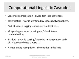 Linguis.c 
Processing 
Argumenta.on 
Summer 
School, 
Dundee 
07/09/2014 
A. 
Wyner, 
Univ 
of 
Aberdeen 
46 
 