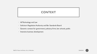 CONTEXT
• AI/Technology and Law
• Solicitors Regulation Authority and Bar Standards Board
• Dynamic context for government...