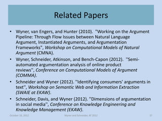 Related Papers
• Wyner, van Engers, and Hunter (2010). "Working on the Argument
  Pipeline: Through Flow Issues between Na...