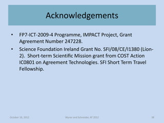 Acknowledgements
 •     FP7-ICT-2009-4 Programme, IMPACT Project, Grant
       Agreement Number 247228.
 •     Science Fou...