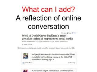What can I add?
A reflection of online
    conversation
 