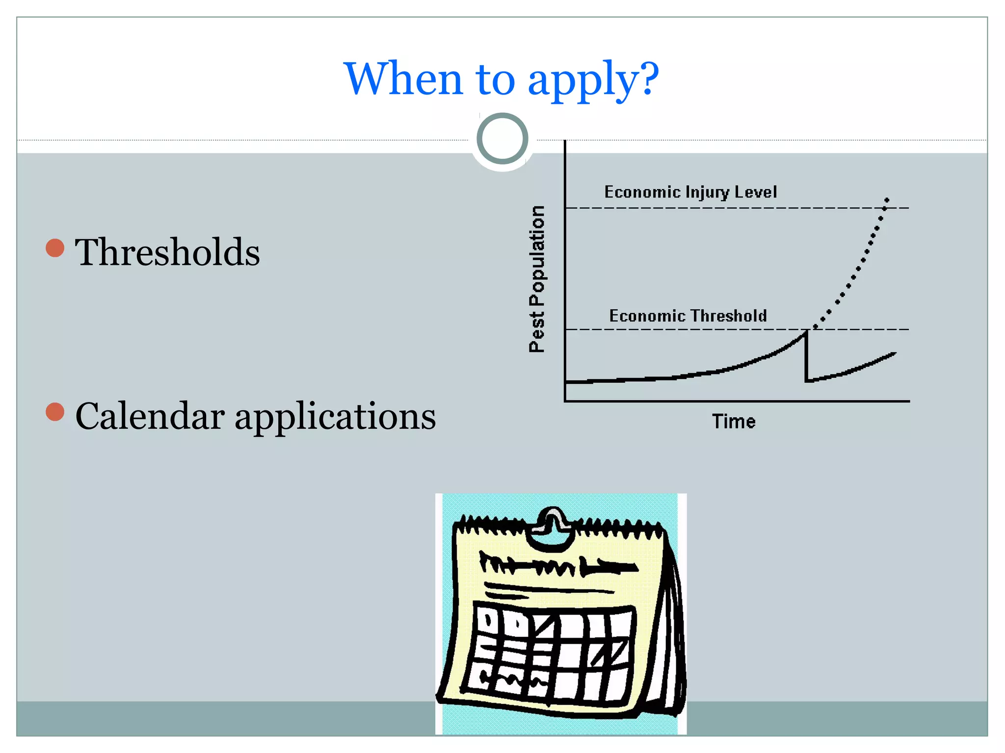 When to apply?
Thresholds
Calendar applications
 