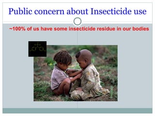 Public concern about Insecticide use
~100% of us have some insecticide residue in our bodies
 