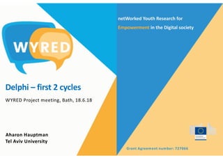netWorked Youth Research for
Empowerment in the Digital society
Grant Agreement number: 727066
Delphi – first 2 cycles
Aharon Hauptman
Tel Aviv University
WYRED Project meeting, Bath, 18.6.18
 