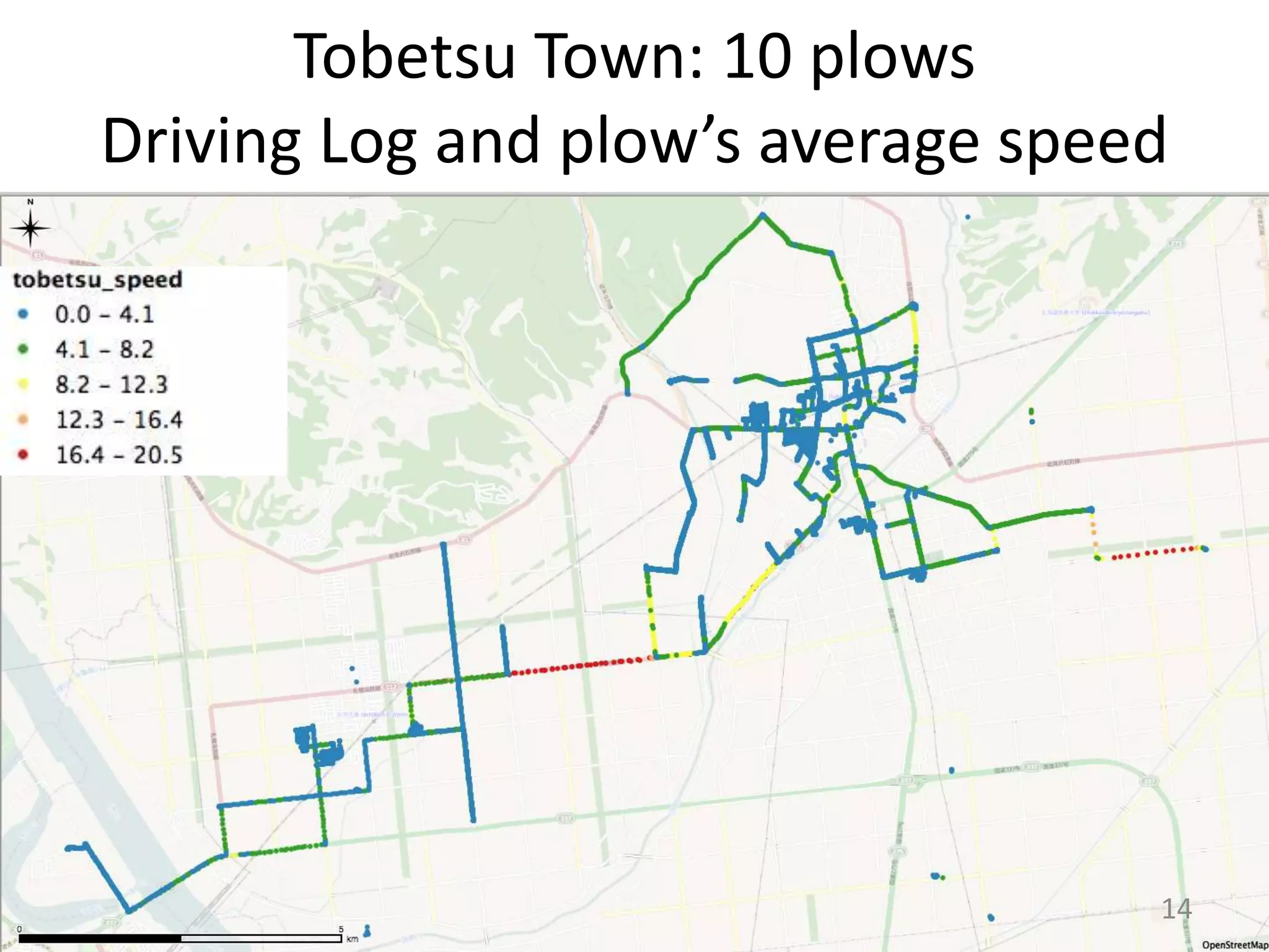 14
Tobetsu Town: 10 plows
Driving Log and plow’s average speed
 