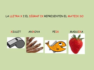 LA LLETRA X I EL DÍGRAF IX REPRESENTEN EL MATEIX SO
XIULET ANXOVA PEIX MADUIXA