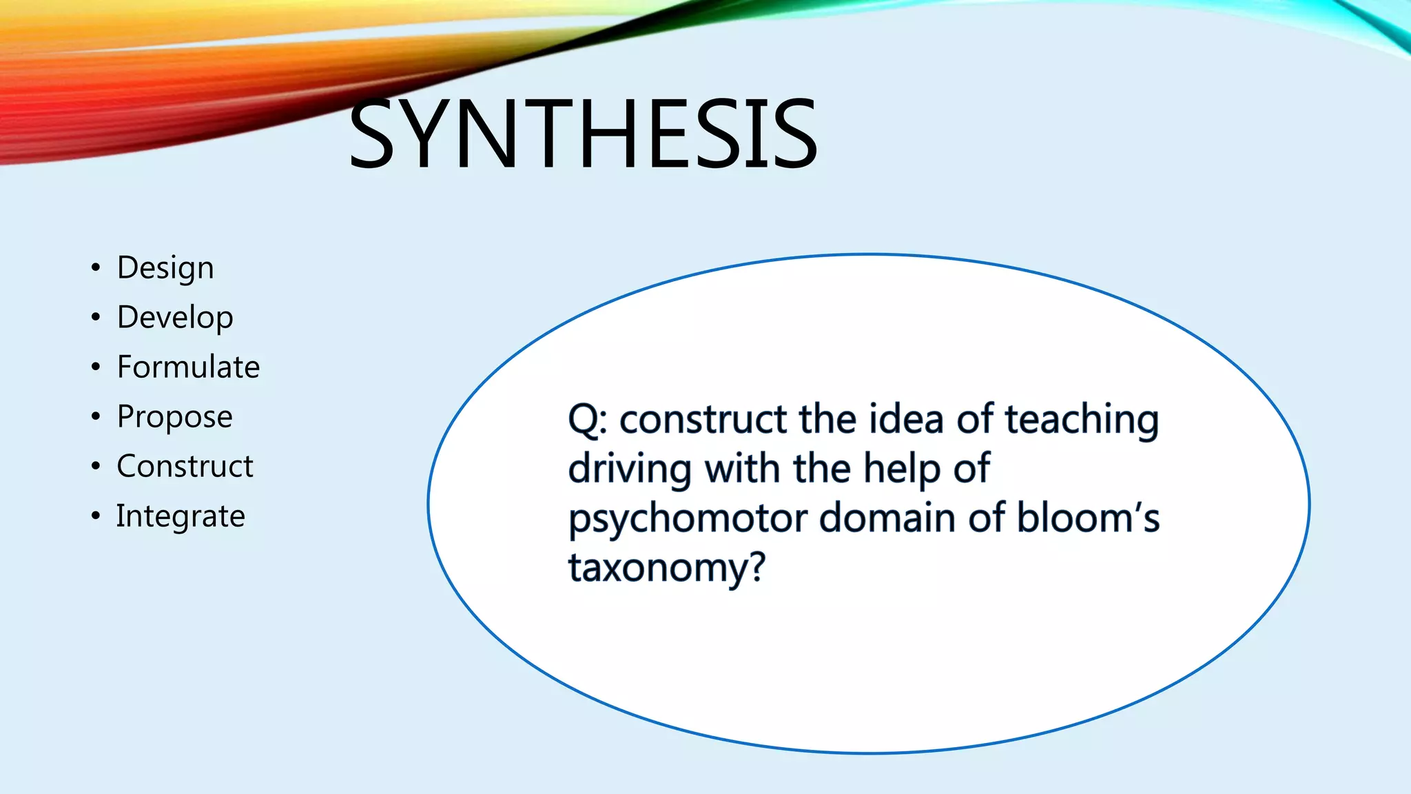 SYNTHESIS
• Design
• Develop
• Formulate
• Propose
• Construct
• Integrate
 
