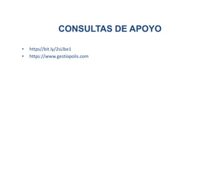 CONSULTAS DE APOYO
• https//bit.ly/2sLlbe1
• https://www.gestiopolis.com
 
