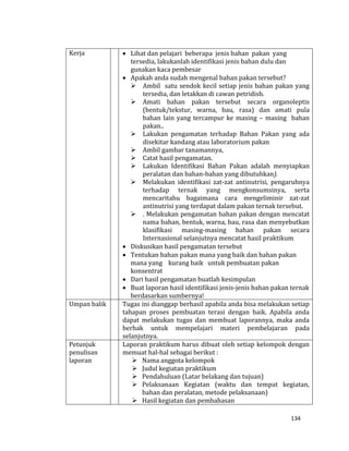134
Kerja  Lihat dan pelajari beberapa jenis bahan pakan yang
tersedia, lakukanlah identifikasi jenis bahan dulu dan
gunakan kaca pembesar
 Apakah anda sudah mengenal bahan pakan tersebut?
 Ambil satu sendok kecil setiap jenis bahan pakan yang
tersedia, dan letakkan di cawan petridish.
 Amati bahan pakan tersebut secara organoleptis
(bentuk/tekstur, warna, bau, rasa) dan amati pula
bahan lain yang tercampur ke masing – masing bahan
pakan..
 Lakukan pengamatan terhadap Bahan Pakan yang ada
disekitar kandang atau laboratorium pakan
 Ambil gambar tanamannya,
 Catat hasil pengamatan.
 Lakukan Identifikasi Bahan Pakan adalah menyiapkan
peralatan dan bahan-bahan yang dibutuhkan).
 Melakukan identifikasi zat-zat antinutrisi, pengaruhnya
terhadap ternak yang mengkonsumsinya, serta
mencaritahu bagaimana cara mengeliminir zat-zat
antinutrisi yang terdapat dalam pakan ternak tersebut.
 . Melakukan pengamatan bahan pakan dengan mencatat
nama bahan, bentuk, warna, bau, rasa dan menyebutkan
klasifikasi masing-masing bahan pakan secara
Internasional selanjutnya mencatat hasil praktikum
 Diskusikan hasil pengamatan tersebut
 Tentukan bahan pakan mana yang baik dan bahan pakan
mana yang kurang baik untuk pembuatan pakan
konsentrat
 Dari hasil pengamatan buatlah kesimpulan
 Buat laporan hasil identifikasi jenis-jenis bahan pakan ternak
berdasarkan sumbernya!
Umpan balik Tugas ini dianggap berhasil apabila anda bisa melakukan setiap
tahapan proses pembuatan terasi dengan baik. Apabila anda
dapat melakukan tugas dan membuat laporannya, maka anda
berhak untuk mempelajari materi pembelajaran pada
selanjutnya.
Petunjuk
penulisan
laporan
Laporan praktikum harus dibuat oleh setiap kelompok dengan
memuat hal-hal sebagai berikut :
 Nama anggota kelompok
 Judul kegiatan praktikum
 Pendahuluan (Latar belakang dan tujuan)
 Pelaksanaan Kegiatan (waktu dan tempat kegiatan,
bahan dan peralatan, metode pelaksanaan)
 Hasil kegiatan dan pembahasan
 