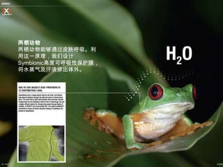两栖动物
两栖动物能够通过皮肤呼吸。利
用这一原理，我们设计
Symbionic高度可呼吸性保护膜，
将水蒸气及汗液排出体外。
 
