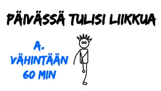 Päivässä tulisi liikkua
a.
Vähintään
60 min
 