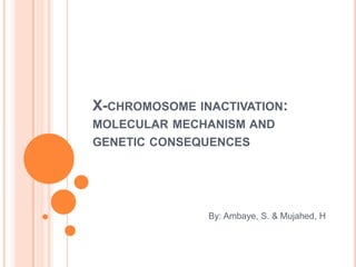 X-CHROMOSOME INACTIVATION:
MOLECULAR MECHANISM AND
GENETIC CONSEQUENCES




               By: Ambaye, S. & Mujahed, H
 
