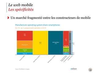 11Le web mobileLes spécificitésUn marché fragmenté entre les constructeurs de mobile