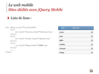 24Le web mobileSites dédiés avec jQuery MobileListe de liens : 
