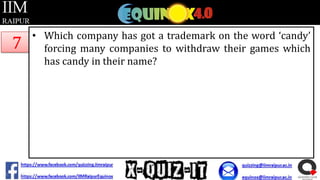 7

• Which company has got a trademark on the word ‘candy’
forcing many companies to withdraw their games which
has candy in their name?

 