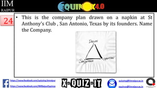 24

• This is the company plan drawn on a napkin at St
Anthony’s Club , San Antonio, Texas by its founders. Name
the Company.

 