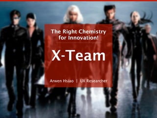 X-Team
Arwen Hsiao | UX Researcher
The Right Chemistry
for Innovation!
 