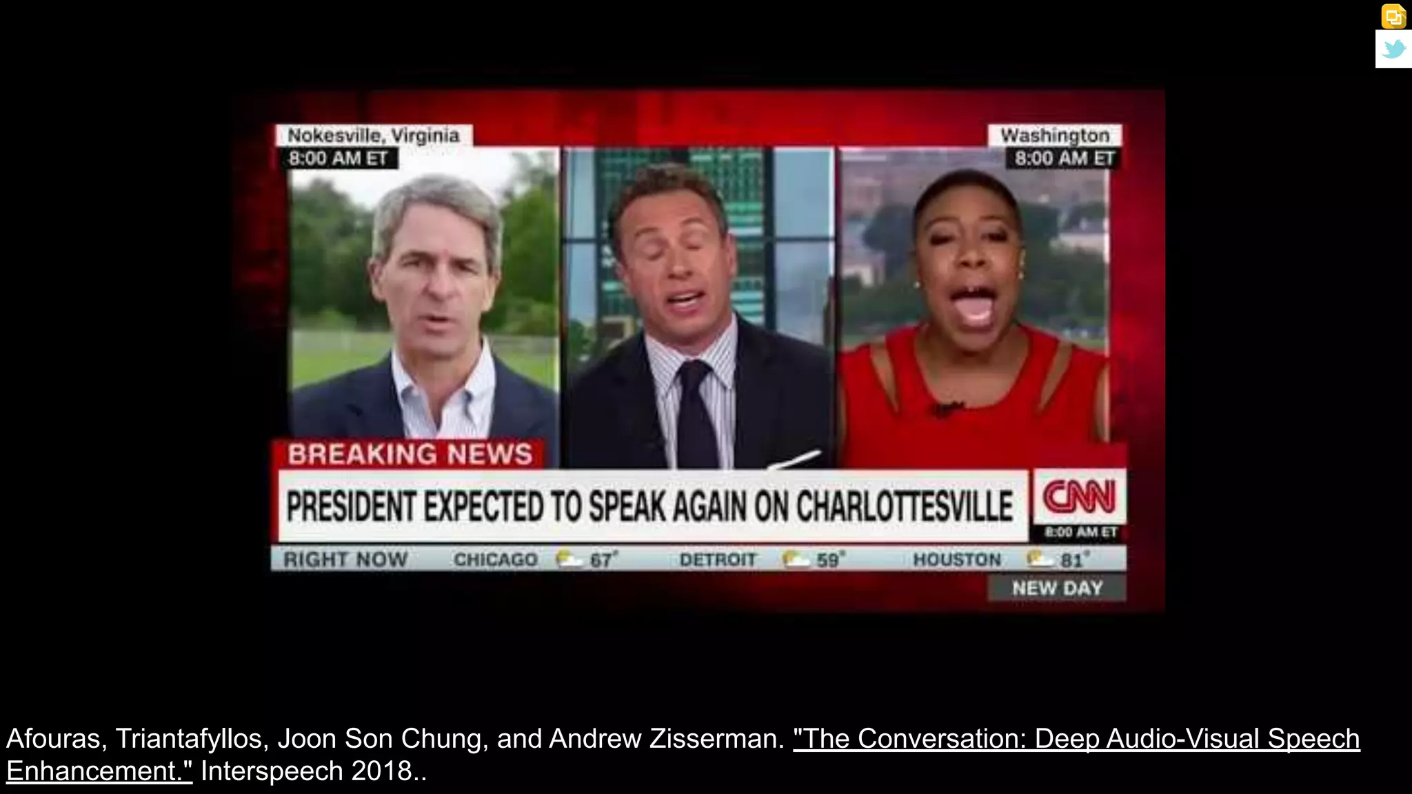 bit.ly/DLCV2018
#DLUPC
74
Afouras, Triantafyllos, Joon Son Chung, and Andrew Zisserman. "The Conversation: Deep Audio-Visual Speech
Enhancement." Interspeech 2018..
 