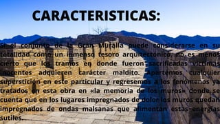 CARACTERISTICAS:
Si el conjunto de la Gran Muralla puede considerarse en su
totalidad como un inmenso tesoro arquitectónico, no es menos
cierto que los tramos en donde fueron sacrificadas víctimas
inocentes adquieren carácter maldito. Apartemos cualquier
superstición en este particular y regresemos a los fenómenos ya
tratados en esta obra en «la memoria de los muros» donde se
cuenta que en los lugares impregnados de dolor los muros quedan
impregnados de ondas malsanas que alimentan estas energías
sutiles.
 