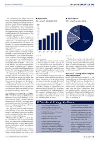March 2014 S 5www.retailbankerinternational.com
INTERVIEW: SANJOY SEN, ANZRetail Banker International
The awareness of the mobile and social
media savvy customers plays a significant
role in the channel digitisation priority of
the bank. As the 20-year banking veteran
observes, the frequent use of mobile devices
from social media sites in the daily lifestyle
of the consumer should be mirrored in their
banking experience as well, in order for the
bank to engage with the customer of this
generation most effectively.
Says Sen: “Today we spend more time on
our mobile tablets, Facebook, Whatsapp
and the like. The same thing if you think
ahead – if you could have that sort of con-
venience on banking needs through your
applications, that’s what the digital revolu-
tion is all about.
“The future is on how you can integrate
that digital revolution within the banking
network. It’s about being able to provide an
omni-channel or cross-channel experience
to the customer. If you wanted some advi-
sory requirement you would come to the
branch, but if it is some basic transaction
you will be able to do within a self-serving
kiosk, whether that is withdrawing or sav-
ing in money. If you want a price compari-
son, then you would use a tablet application.
You are able to navigate depending on your
requirement, through different channels.“
In highlighting the developing channel
strategy, Sen says while there is more of a
shift towards the online and mobile plat-
forms, the role of the branch and face-to-
face interaction changes, across the industry.
ANZ aims to build a process such that
automated and simple transactions and
account management will be done through
digital streams, while the branch will take
on more of an advisory service role.
Appreciating non-traditional competition
Sen is also keen to flag up the bank’s use
of external social media networks such as
LinkedIn and Google. He says they are
consistent with the bank’s awareness of the
interconnectivity of systems and that the
future of banking can no longer follow tra-
ditional business models.
“It’s important for us to understand the
game that we are in, what the strategic
intent is and slowly drive our banking
needs towards that because that is how our
customers’ needs are changing.
“As an ANZ leader, I need to think that
my competition is not necessarily another
bank. My competition could be a Google
Wallet or payment provider who has dis-
ruptive technology which can change
the landscape.”
Sen realises that banks should be embrac-
ing these new players in order to bring
better connectivity for the bank as well
as the customer.
“As the market evolves we will have to
go into an open ecosystem. It’s very dif-
ficult for one individual player to have a
proprietary network to satisfy all custom-
ers. It will be a partnership with telecomm
providers, with Visa, MasterCard, Google
Wallet and the payment providers, all
will come together.
“I should have the ability to have an ANZ
app on your mobile and not necessarily
require you to come to my website to access
it, because that makes it tough. There will
be an open ecosystem of multiple players
from multiple industries come together.”
The key challenge of implementing the
ambitious digital strategy lies in the pro-
cess capabilities of the bank, admits Sen.
The concept of synthesising the technology
process across the bank from front-to-back
has not been implemented as much and is
still absorbed slowly by banks.
“Today there is a very silo approach in
banks, with the different product teams
working independently to one another.
How to transform this to make it a technol-
ogy enabled company is the key challenge
for the industry. A business transformation
in this has to occur.”
Futuristic banking: Addressing the
digital needs of Asia
In highlighting the future needs of the
Asian clientele, it is more than apparent
that ANZ fully embraces the adoption of
technology to enhance the banking expe-
rience for their customers. This holds tes-
tament to the future of banking that will
only build on digital capabilities, with
the mobile or tablet being the new ‘per-
sonal touch’ of banking. Sen highlights the
hi-tech future of banking, and the assur-
ance that Asia Pacific will be riding that
wave in full swing. <
ANZ Asia Retail Strategy: At a Glance
• Locally incorporating in Vietnam,
expanding the branch network and
services with 750 employees and 9 outlets;
• In Taiwan ANZ now has 1,400 employees
working in 18 branches;
• In Malaysia, ANZ holds a 24% stake in
AmBank, up from 19% in 2007;
• In China, local incorporation in 2011
including new branches inBeijing,
Shanghai, Guangzhou and Chongqing, a
Rural Bank in Liangping and an operations
centre in Chengdu. Total staff numbers
have now reached 700 compared to 100
in 2007. ANZ also has two partnership
investments with Shanghai Rural
Commercial Bank and the Bank of Tianjin;
• In Indonesia with 1,900 ANZ staff man
28 branches. This compares to just two
branches and 150 people in 2007. ANZ has
also strengthened its partnership with
Panin Bank with its stake increasing to
39%, up from 30% in 2007, and
• In Asia and the Pacific ANZ serves 2.6m
customers, up from 925,000 in 2007.
Customers in Asia are supported by 9,100
employees, and 94 branches and points
of representation compared to just 30
branches in 2007.
0
1
2
3
4
5
6
7
8
2008
2009
2011
2012
2010
A$bn
2013
I PROFITS GROWTH
ANZ - Net profit (A$bn) 2008-2013
Source: AMZ
Australia
66%
APEA
16%
New Zealand
18%
I PROFITS BY REGION
ANZ - net profit by region (A$bn)
Source: AMZ
RBI 699(2).indd 5 19/03/2014 14:14:49
 