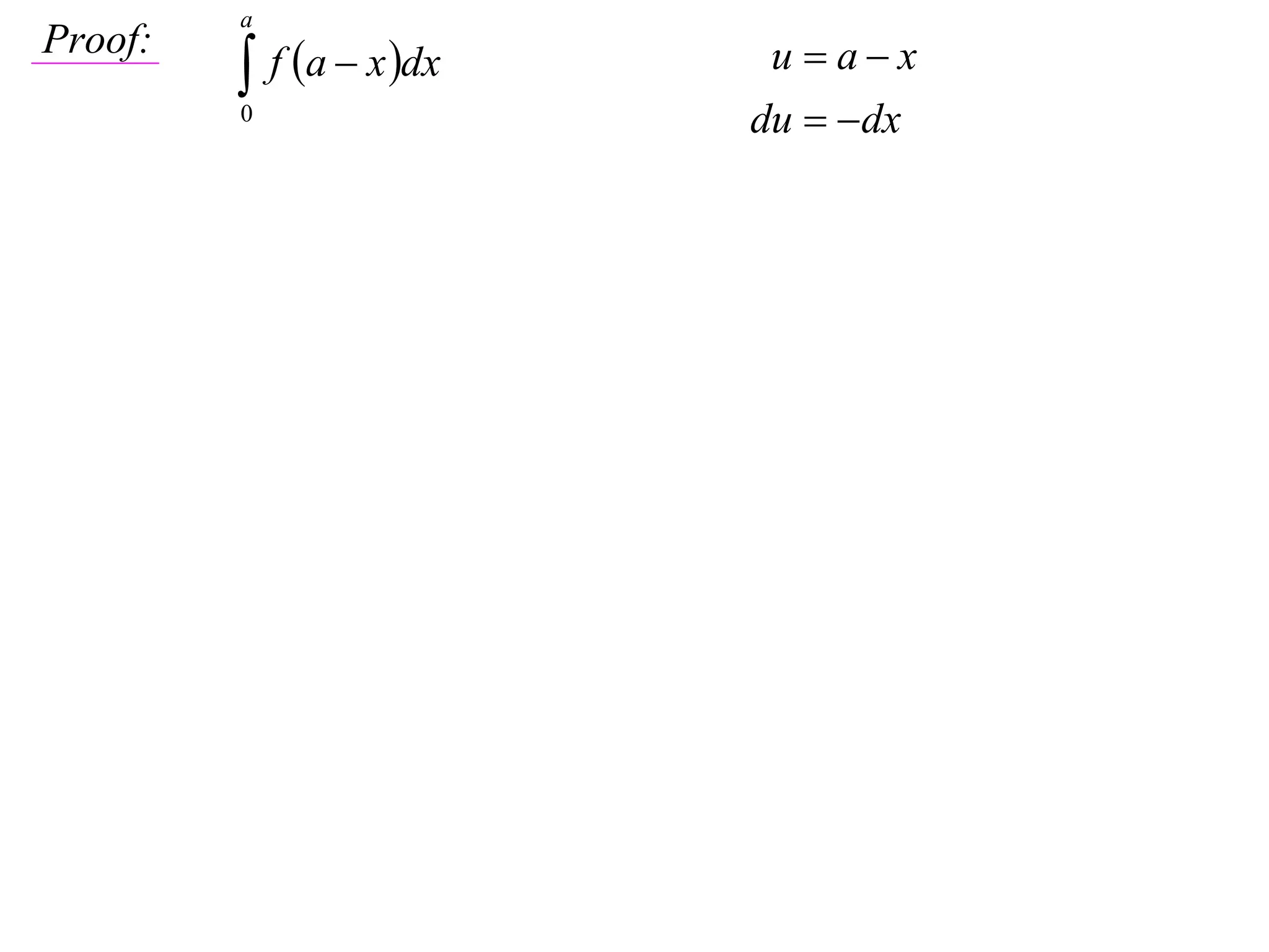 a

          f a  x dx
Proof:                     u ax
         0                du  dx
 