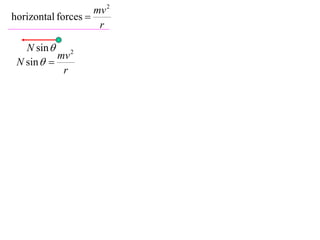 mv 2
horizontal forces 
                     r

   N sin  2
           mv
 N sin  
            r
 