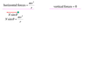 mv 2
horizontal forces         vertical forces  0
                     r

   N sin  2
           mv
 N sin  
            r
 