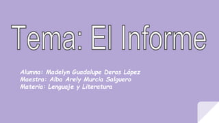 Alumna: Madelyn Guadalupe Deras López
Maestra: Alba Arely Murcia Salguero
Materia: Lenguaje y Literatura
 