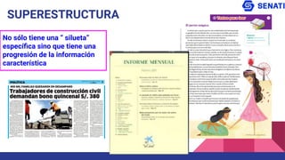 No sólo tiene una “ silueta”
especíﬁca sino que tiene una
progresión de la información
característica
SUPERESTRUCTURA
 
