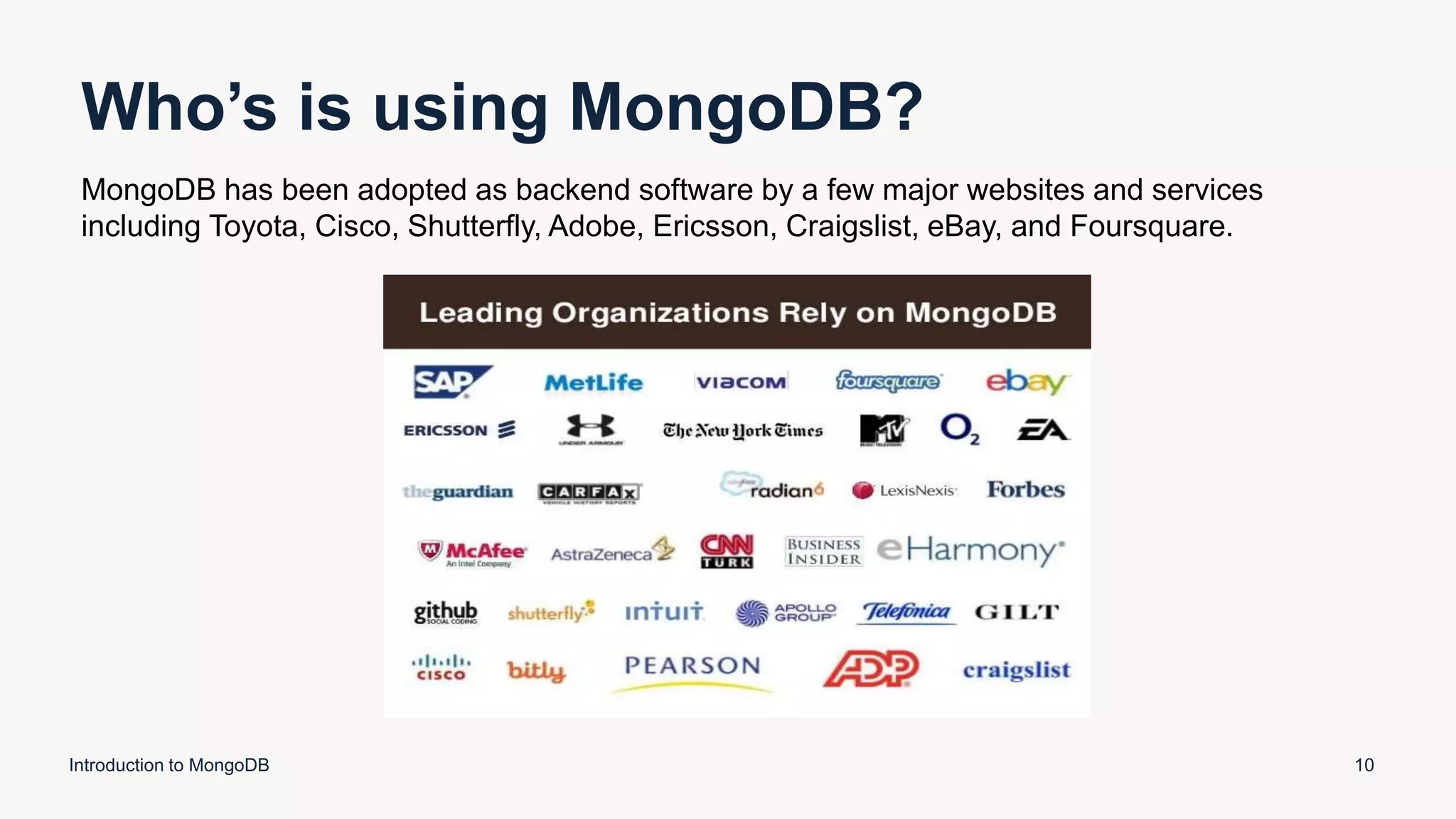 Introduction to MongoDB.pptx | Databases | Computer Software and ...