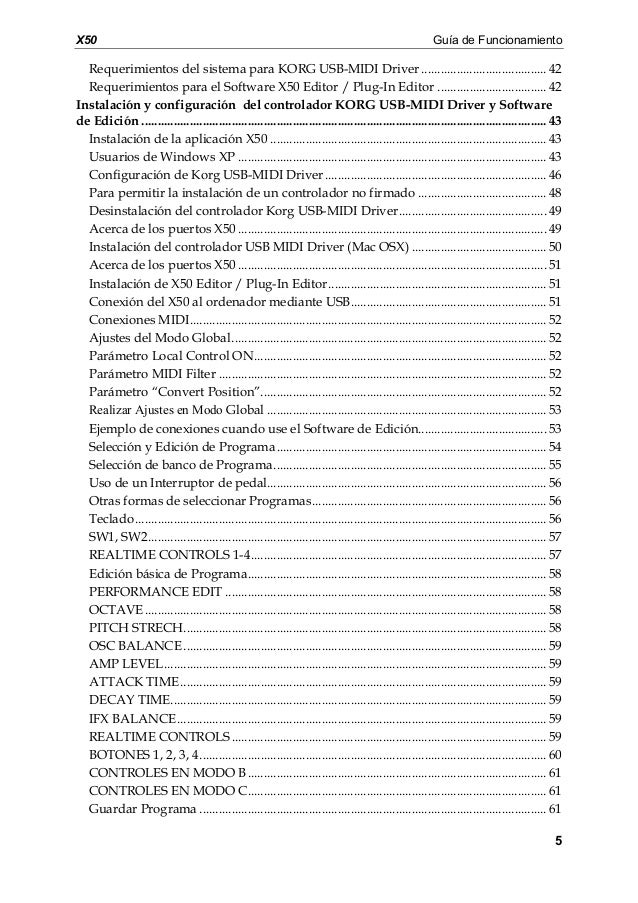 manual del korg x50 en español