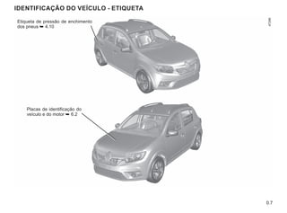 0.7
IDENTIFICAÇÃO DO VEÍCULO - ETIQUETA
Placas de identificação do
veículo e do motor ➥ 6.2
Etiqueta de pressão de enchimento
dos pneus ➥ 4.10
 