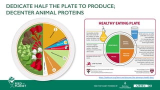 DEDICATE HALF THE PLATE TO PRODUCE;
DECENTER ANIMAL PROTEINS
https://eatforum.org/learn-and-discover/the-planetary-health-diet/
 