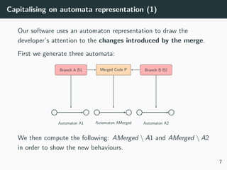 Capitalising on automata representation (1)
Our software uses an automaton representation to draw the
developer’s attentio...