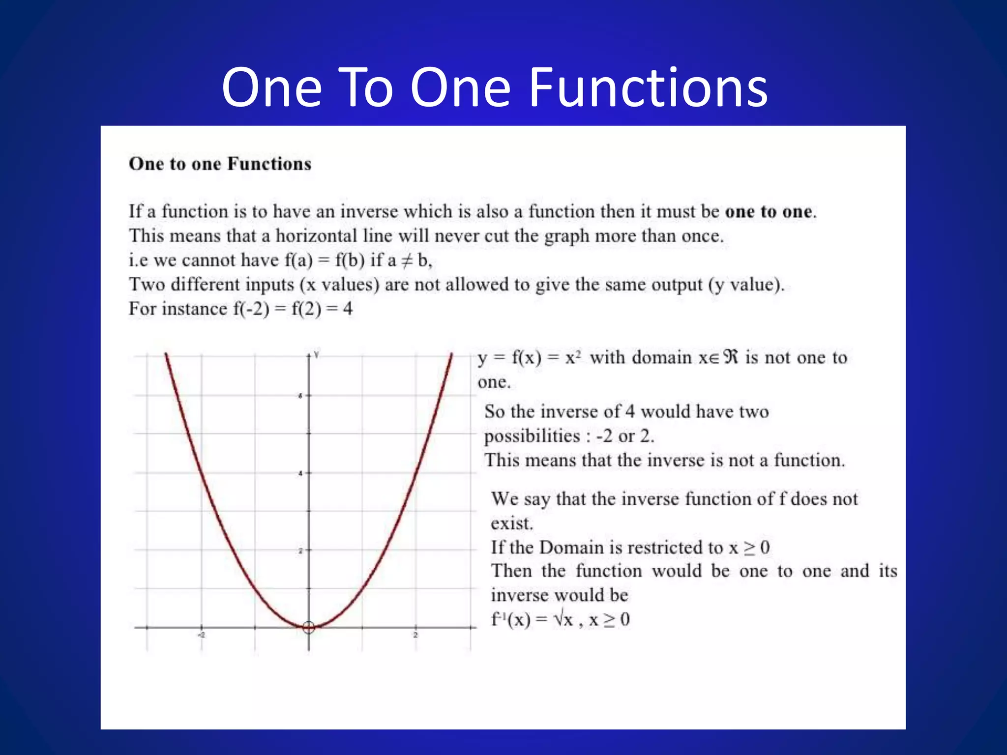 One To One Functions
 